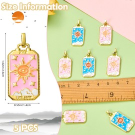 COGCHARGER Tarot Charms for Jewellery Making Rectangular Pendant with Sun Pattern Pink Tarot Cards Charm Pendant for Bracelets Necklaces DIY Accessories, Alloy and enamel