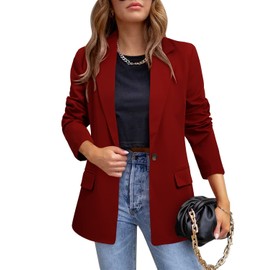CRAZY GRID Womens Casual Blazer Long Sleeve Business Suit Jacket Open Front Button Work Office Blazer Jacket Fashion Dressy Plus Size Ladies Blazer Purplish Red Size 3X-Large