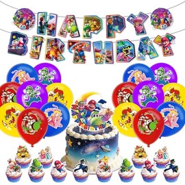 Mario - Set di decorazioni per compleanno, motivo: Mario, palloncini Mario, decorazione per torte, per il compleanno dei bambini