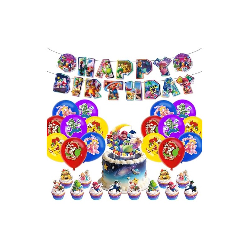 Mario - Set di decorazioni per compleanno, motivo: Mario, palloncini