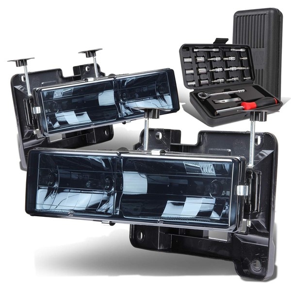 Auto Dynasty Smoked Housing Headlgiht Head Lamps+Tool Kit Compatible with