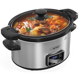 Sunvivi 4qt Slow Cooker, Programmable Slow Cooker with Locking Lid, Removable Ceramic Pot, 3 Heating Settings & Time Control, Mini Food Warmer with Dishwasher-safe Lid & Pot, Silver