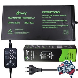 Growy Heat Mat with Thermostat - Seedling Heat Pad with Thermostat Controller 30W Propagation Heat Mat - 25x52cm