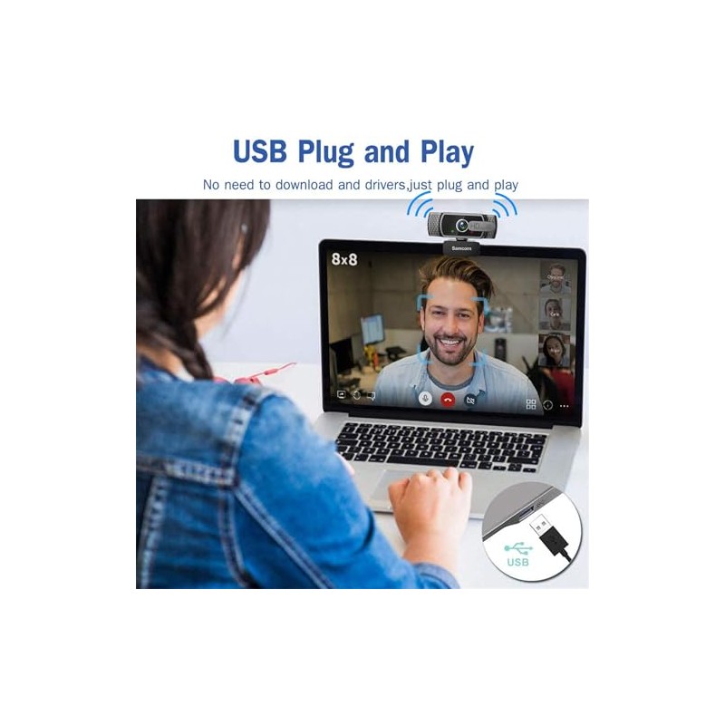 Samcorn Cámara Web con Micrófono 1080P HD USB, Transmisión en