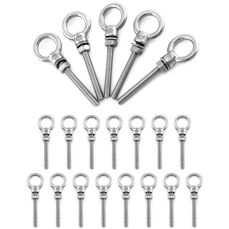 QWORK Threaded Eyebolts, 20 Pack 1/4" x 2" Long 304