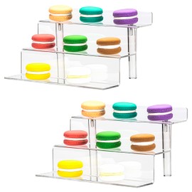 Jusalpha 3 Tier- 2 Pack Acrylic Riser Display Shelf for Amiibo Funko POP Figures, Cupcakes Stand, Food Display Stand, Cabinet (Small- 9’’x 6’’, 2 Sets)