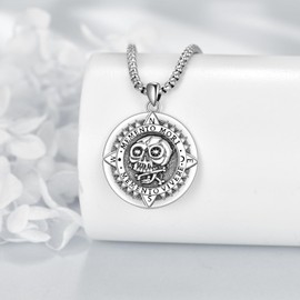 JERWLI Memento Mori Necklace 925 Sterling Silver Memento Mori Pendant Skull Jewelry Christmas Gifts for Men Women