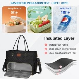 KKXIU Lunch Tote Bag for Teacher & Nurse, 15.6 Inch Laptop Tote with Insulated Lunch Box Pocket for Women, Professional Computer Work Bag for School, Office, Nursing - Black