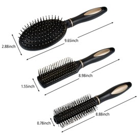3 Pack of Anti-Static Massage Oval Comb Round Hair Brush Vent Hair Brush Detangling Brush Paddle Brush for Women Men Kid All Wet or Dry Hair's Detangle, Massage, Add Shine
