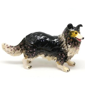 ARGENT FOREST Puppy Dog Trinket Box Hinged Collie Figurines Trinket Box for Jewelry and Treasures,Jewelry Ring Box Earrings Organizer Hand-Painted Collectible Keepsake Box Home Decor Gifts (Black)