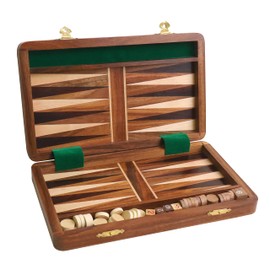 RoyalChessMall-10 Handcrafted Wood Travel Backgammon Piece Set Game Foldable Board