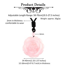 Nupuyai Rose Quartz Carved Stone Crystal Flower Pendant Necklace for Women, Energy Healing Pendant with Adjustable Cord 68cm