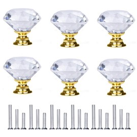 D-BUY 6 Pack Drawer Pulls Dresser Knobs Drawer Knobs Drawer Handles Crystal Knobs Drawer Pulls and Knobs Cabinet Door Knobs Glass Knobs with Screws (30 mm, 6 Pack, Gold)