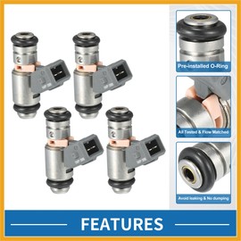 Partuto Fuel Injector No.8200025248 for RENAULT Twingo 2001-2007 1.0/1.2 for RENAULT Kangoo 2002-2007 1.0 Gray 4 Pcs Replacement