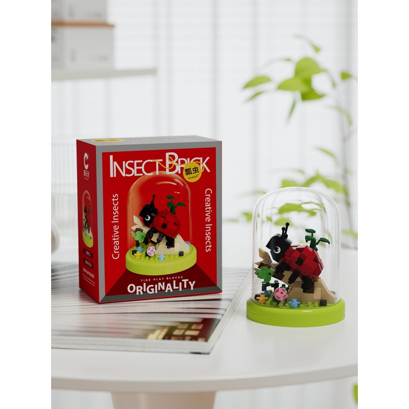 Sacblirr Ladybug Miniature Cute Insects with Mini Flower Building Toy