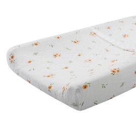 Meracorallo Muslin Changing Pad Cover, 100% Cotton Soft and Comfortable Floral Changing Table Cover for Baby Boys and Girls, Daisy