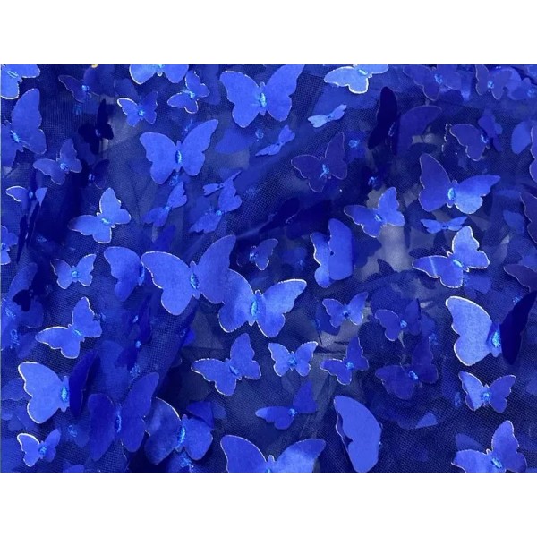Unbranded Royal blue Taffeta 3D Butterfly sheer 58" Wide Bridal