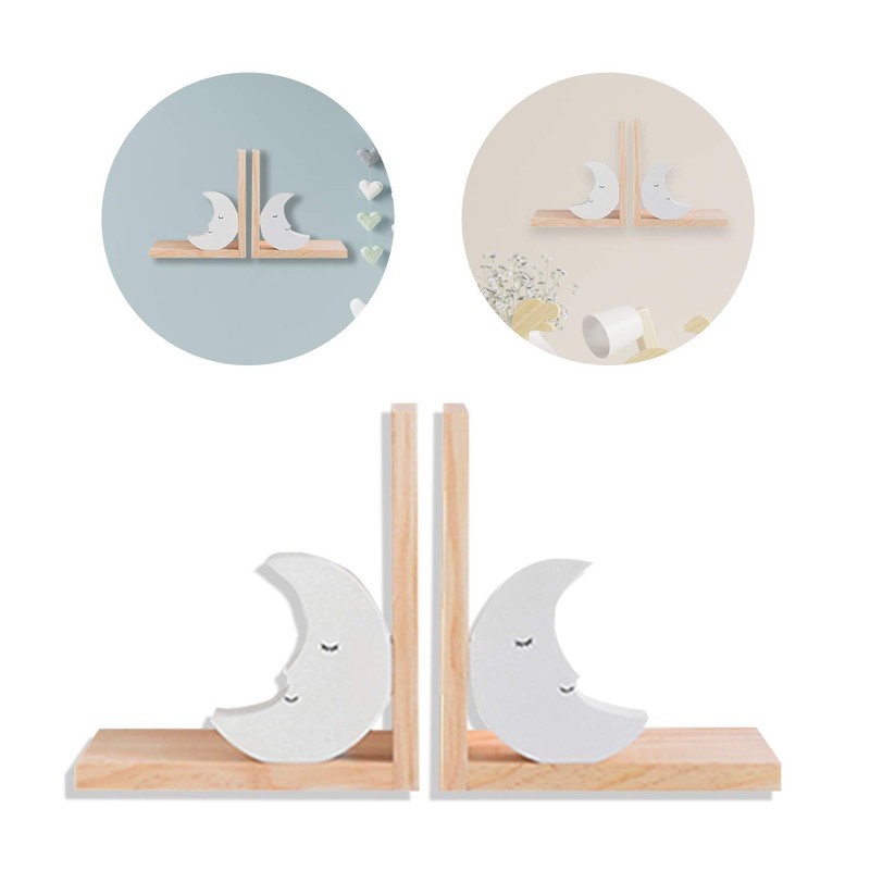 Nacnic Set of 2 Wooden Moon Bookends | Non-Slip Bookends