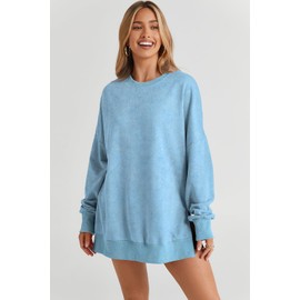 SHEWIN Womens Sweatshirt Casual Long Sleeve Loose Pullover Tops Lightweight Oversized Sweatshirts Trendy Fall Clothes for Women 2025,US 12-14(L),Sky Blue