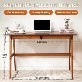 Nnewvante Writing Computer Desk Bamboo Home Office Table with Large Drawer, Modern Furniture Simple Study Makeup Workstation (46''-Brown)