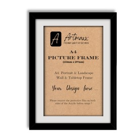 Artmaxx A4 Black Photo Frame, for Graduation Certificates and A4 Pictures, for Table Top or Wall Mount, Transparent, Non-breaking Acrylic Glass Front, Solid Wood