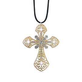 UHANBUT Bling Cross Car Hanging Ornament, Crystal Rhinestone Car Rear View Mirror Charm, Diamond Mirror Pendant, Universal Vehicle Interior Decoration Accessories for Men/Women Present (Gold)