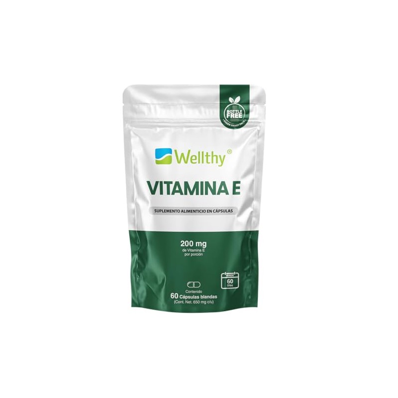 Wellthy Vitamina E 60 Cápsulas. 200mg de Vitamina E por