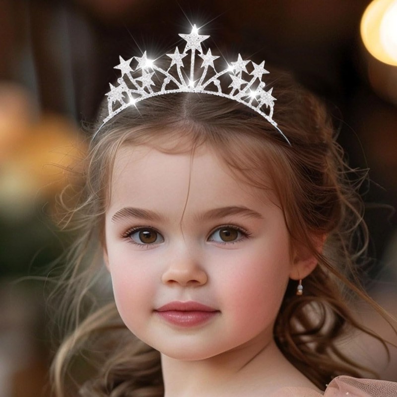 Kilshye Rhinestone Star Tiara Headband Silver Crystal Princess Tiaras and