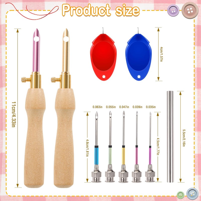 JSRQT 10Pcs Punch Needles Kit with Wooden Handles,Adjustable Punch Needle
