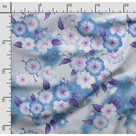 Soimoi Chinese Floral Print - Blue, Premium Cotton Cambric Fabric - Medium Weight Material for Quilting, Kurtis, Blouse, Kids Clothing, Tunic, Curtains - 42" Inch Wide, 1 Metre