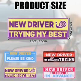 4pcs New Driver Magnet for Car, 9x3in Rookie Magnetic Sticker Waterproof Reflective Student Driver Magnet Detachable Safety Learner Sign for Car