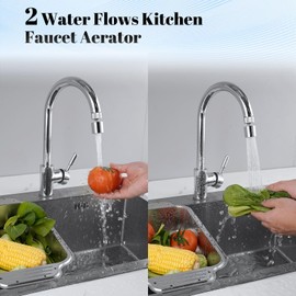 Hibbent Dual-function Metal Faucet Aerator, 2-Flow Big Angle Rotate Kitchen Sink Aerator 360 Degree Swivel Sink Sprayer Attachment, 55/64 Inch Female Thread, Chrome