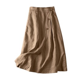 [F8eight] Cotton Linen Specialty Shop Skirt, Fine Linen, A-Line, Women's, Elastic Waist, Flared Skirt, Flax, Solid, Elegant, Body Cover, Loose, Casual, Breathable, For Work, Spring, Summer, Autumn