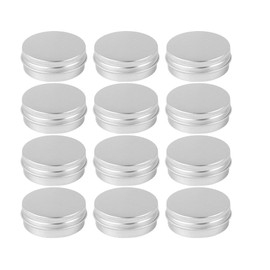 CABAX 1 oz Silver Tins, Round Aluminum Empty Cans with Lids for Candle Making Arts Crafts Storage Cosmetic Lip Balm Cream, 12 Pcs