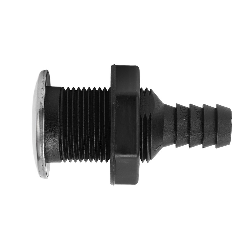 Boat 3/4in Through Hull Scupper Drain Straight Black with Stainless