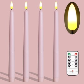 4 Pack Pink 11'' Wax Covered Flameless Candles, Use 2-AA Batteries(not included）Runs 200 Hours, Remote and Timer, LED Battery Operated Flickering Candle for Wedding, Christmas, Patry, Hotel, Windows
