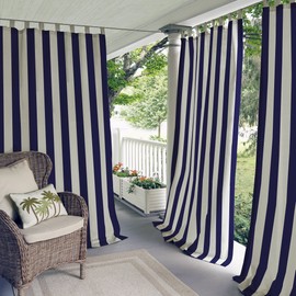 Elrene Home Fashions Highland Stripe Panel de Cortina para Interiores y Exteriores, 50 x 84 Pulgadas, Azul Marino