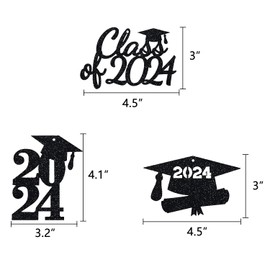 Black Grad Tags Class of Graduation Party Decorations Glitter Centerpiece Paper Label Table Ideas