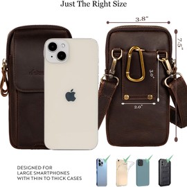 Ariscobull Leather Vertical Men Cell Phone Holster, Leather Cell Phone Holster, Vertical Belt Clip Cellphone Pouch, Dual Pocket Universal Smartphone Pouch Bag (Dark Coffee)