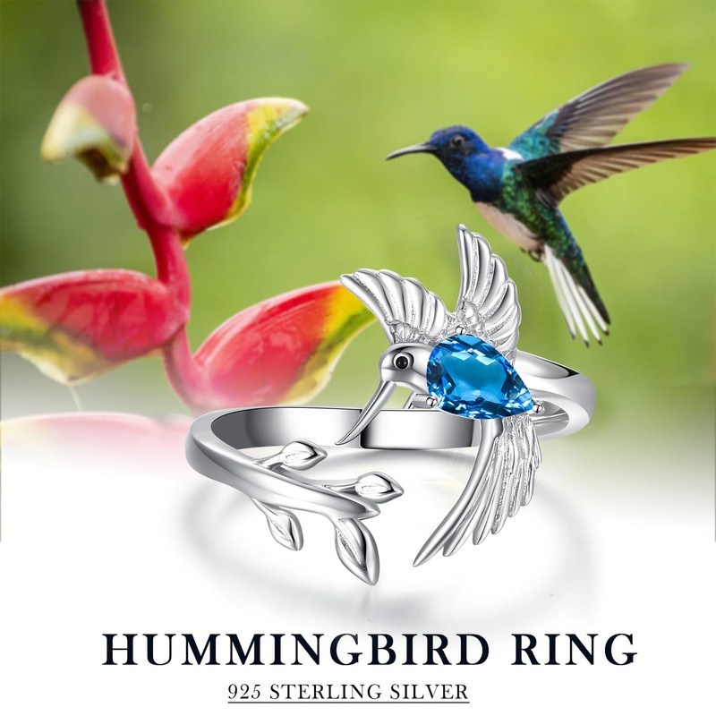 Hummingbird Leaf Ring for Women December Birthstone Zircon Blue Ring