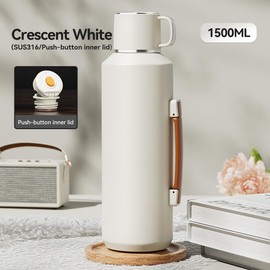 Simcat 1500ml Thermal Flask, 50.7 oz with Handle 316 Stainless Steel Vacuum Insulated Water Bottle, 24hr Keep Hot/Cold, White Travel Tumbler, Daily Commute