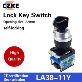 TWRQA LA38-11Y/2 Y/3 22mm Knob Selector Rotary Lock Key Switch 2 3 Position 1NO1NC 2NO with 2 Keys Latching Push Button Switch(3 Position)