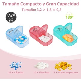 Pastillero Semanal con Cortador 2 Veces al Día, 7 días con Gran Apertura en un Lado para Fácil Llenado Pastillero Caja sin BPA para vitaminas, aceites de pescado y suplementos (Azul)