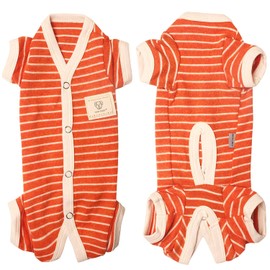 TONY HOBY Female/Male Pet Dog Pajamas Stripes 4 Legged Dog pjs Jumpsuit Soft Cotton Dog Clothes (XL，Orange+White-Boys)