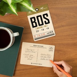 Boston, Massachusetts, BOS, Luggage Tag (4x6 Birch Wood Postcards, 2-Pack Stationary, Rustic Home Wall Decor)