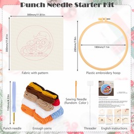 JSRQT Christmas Punch Needle Kit for Beginners, Punch Needle Embroidery Starter Kit Owl with Santa Hat for Adult Kids, DIY Cross Stitch Rug Hooking Beginners Kits with Punch Needle Tool for Home Decor