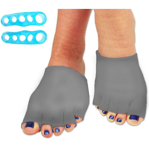 Bcurb Toe Gel-Lined Compression Socks & Toes Silicone Separator Spacer (Gray, Medium)
