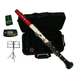 Merano B Flat Red-White-Green/Silver Clarinet with Case+MouthPiece+Metro Tuner+Black Music Stand+11 Reeds