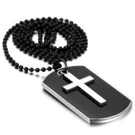 Flongo Men's Aloy Silver Cross Army Dog Tag Pendant Necklace, 27.5 in ch Chain