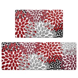 Likiyol Kitchen Rugs Boho Floral Kitchen Mats for Floor Flower Anti Fatigue Mats for Kitchen Floor Cushioned Non Slip Washable Kitchen Mat for Home, Sink, 18''x30''+18''x48'', (Red)
